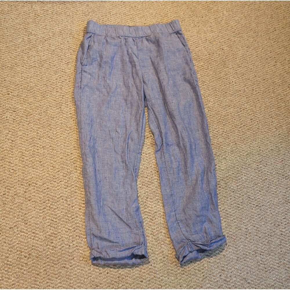 Rachel Roy Linen Pants Womens M Blue Roll Cuff Beachy Coastal Resort